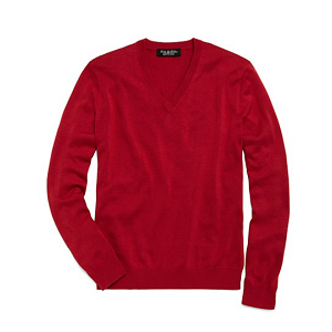 Country Club Silk and Cotton Solid V-Neck Sweater - Chrysanthemum Red